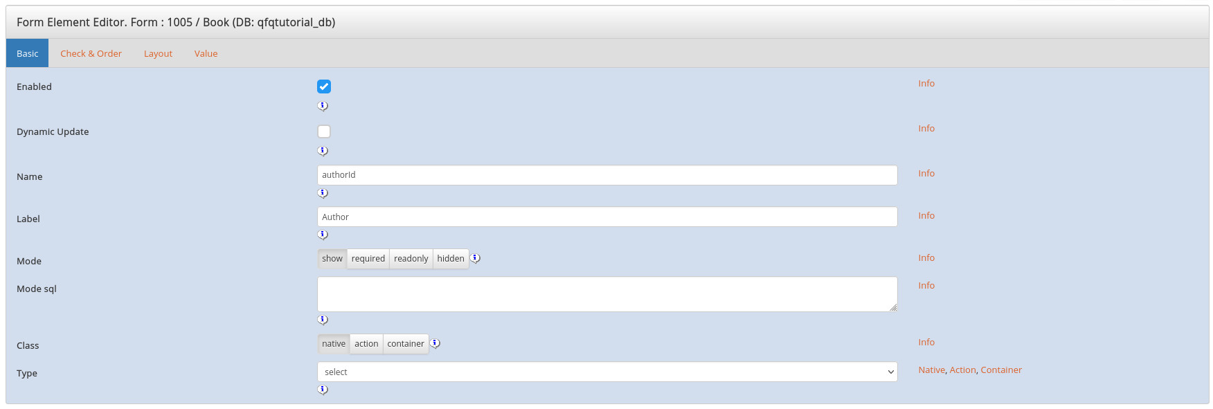 Dropdown FormElement basic tab