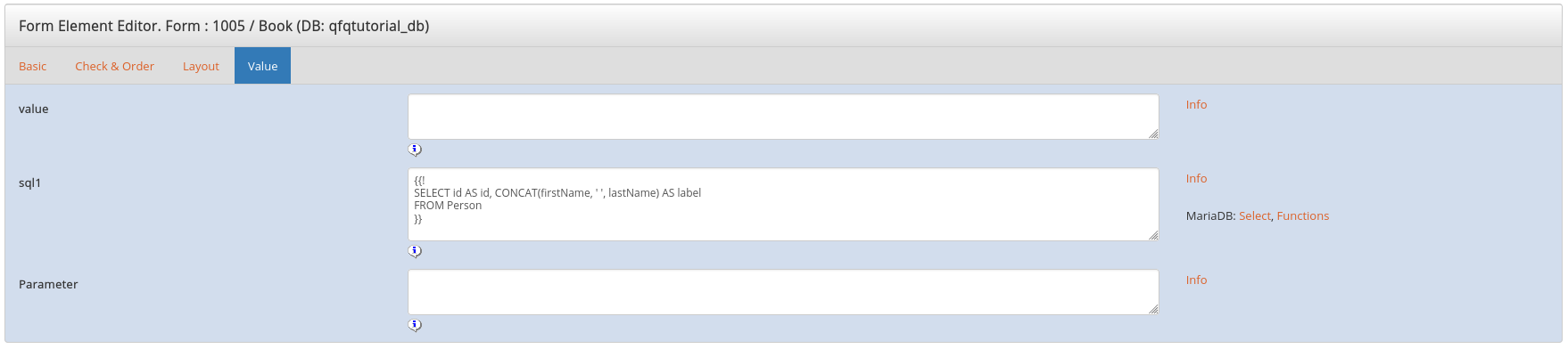 Dropdown value tab