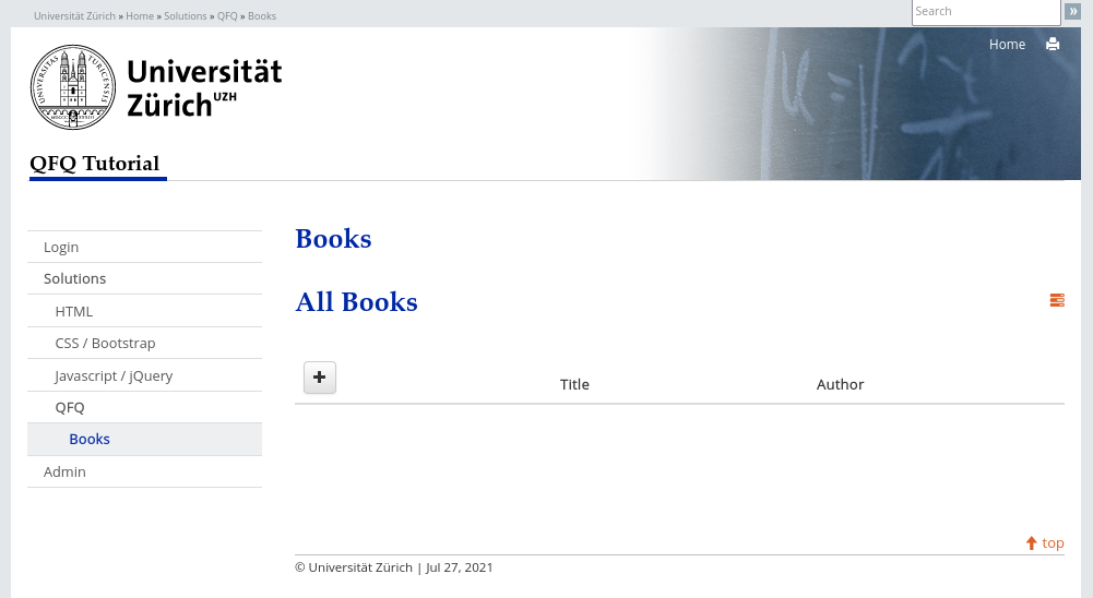 Book page with empty table