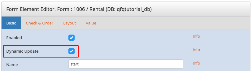 Dynamic Update on start field